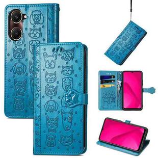 For vivo Y37 Cat and Dog Embossed Leather Phone Case(Blue)