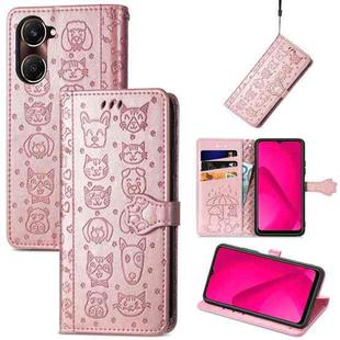 For vivo Y37 Cat and Dog Embossed Leather Phone Case(Rose Gold)