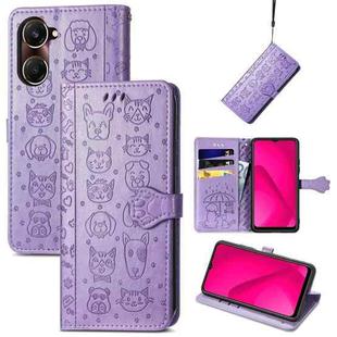 For vivo Y37 Cat and Dog Embossed Leather Phone Case(Purple)