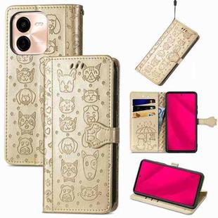 For vivo Y37 Pro Cat and Dog Embossed Leather Phone Case(Gold)