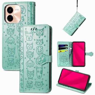 For vivo Y37 Pro Cat and Dog Embossed Leather Phone Case(Green)