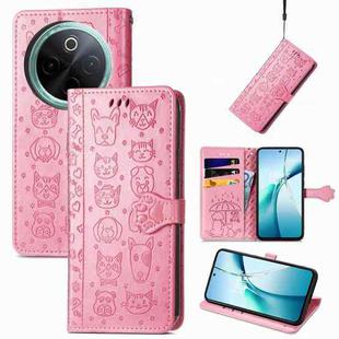 For vivo Y300 Pro Cat and Dog Embossed Leather Phone Case(Pink)