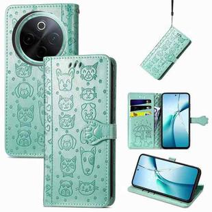 For vivo Y300 Pro Cat and Dog Embossed Leather Phone Case(Green)