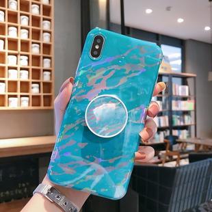 For iPhone XR Laser Marble Anti-drop TPU Protection Back Cover with Folding Holder(Green)