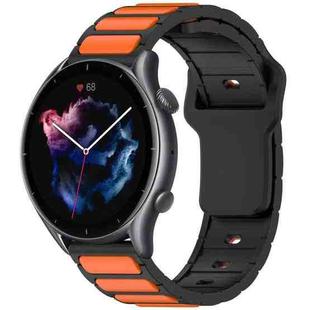 For Amazfit Bip 5 / GTR 4 / GTR 3 Flat Head Dual Color 22mm Quick Release Silicone Watch Band(Black Orange)