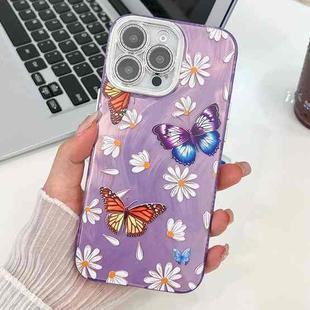 For iPhone 16 Pro Max Plating Texture Butterfly TPU Phone Case with Glitter Lens Film(Daisy Butterflies HU2)