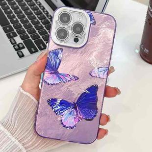 For iPhone 16 Pro Max Plating Texture Butterfly TPU Phone Case with Glitter Lens Film(Purple Butterflies HU4)