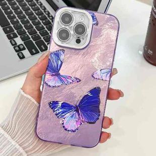 For iPhone 16 Pro Plating Texture Butterfly TPU Phone Case with Glitter Lens Film(Purple Butterflies HU4)