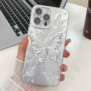 For iPhone 16 Pro Plating Texture Butterfly TPU Phone Case with Glitter Lens Film(Silver Butterflies HU6)