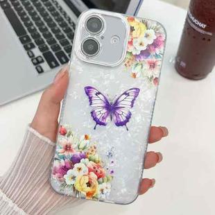 For iPhone 16 Plus Plating Texture Butterfly TPU Phone Case with Glitter Lens Film(Flowers Butterflies HU1)