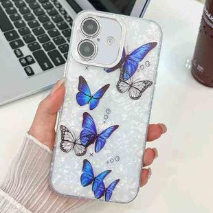 For iPhone 16 Plus Plating Texture Butterfly TPU Phone Case with Glitter Lens Film(Blue Butterflies HU3)