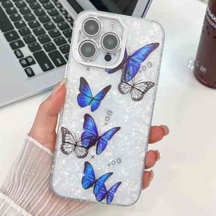 For iPhone 15 Pro Max Plating Texture Butterfly TPU Phone Case with Glitter Lens Film(Blue Butterflies HU3)