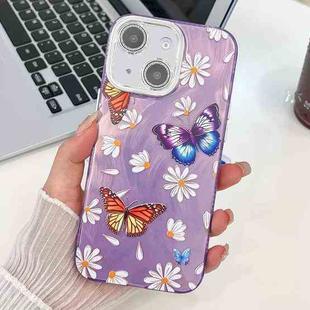 For iPhone 15 Plating Texture Butterfly TPU Phone Case with Glitter Lens Film(Daisy Butterflies HU2)