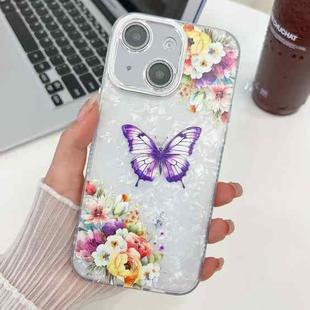 For iPhone 14 Plating Texture Butterfly TPU Phone Case with Glitter Lens Film(Flowers Butterflies HU1)