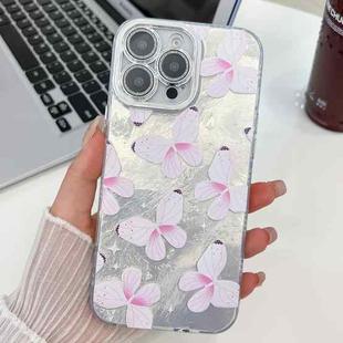 For iPhone 14 Pro Plating Texture Butterfly TPU Phone Case with Glitter Lens Film(Pink Butterflies HU5)