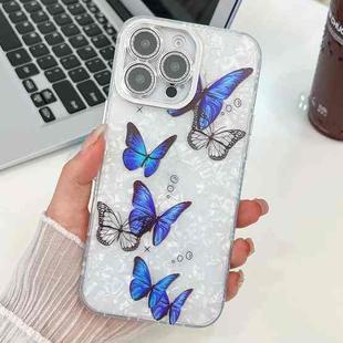 For iPhone 14 Pro Max Plating Texture Butterfly TPU Phone Case with Glitter Lens Film(Blue Butterflies HU3)