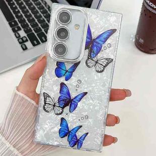 For Samsung Galaxy S24 5G Plating Texture Butterfly TPU Phone Case with Glitter Lens Film(Blue Butterflies HU3)