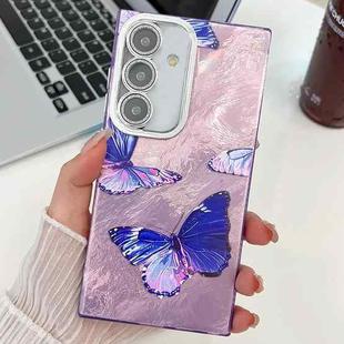 For Samsung Galaxy S24+ 5G Plating Texture Butterfly TPU Phone Case with Glitter Lens Film(Purple Butterflies HU4)