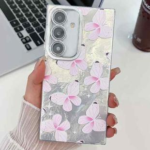 For Samsung Galaxy A16 5G Plating Texture Butterfly TPU Phone Case with Glitter Lens Film(Pink Butterflies HU5)