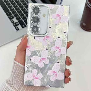 For Samsung Galaxy S24 FE 5G Plating Texture Butterfly TPU Phone Case with Glitter Lens Film(Pink Butterflies HU5)
