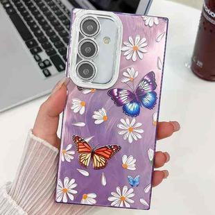 For Samsung Galaxy A35 5G Plating Texture Butterfly TPU Phone Case with Glitter Lens Film(Daisy Butterflies HU2)