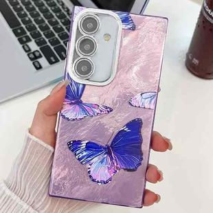 For Samsung Galaxy A54 5G Plating Texture Butterfly TPU Phone Case with Glitter Lens Film(Purple Butterflies HU4)
