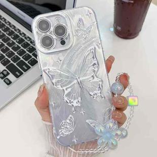 For iPhone 15 Pro Max Plating Texture Butterfly Wristband TPU Phone Case with Glitter Lens Film(Silver Butterflies HU6)