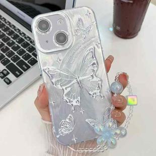 For iPhone 15 Plating Texture Butterfly Wristband TPU Phone Case with Glitter Lens Film(Silver Butterflies HU6)