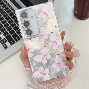 For Samsung Galaxy A36 Plating Texture Butterfly Wristband TPU Phone Case with Glitter Lens Film(Pink Butterflies HU5)