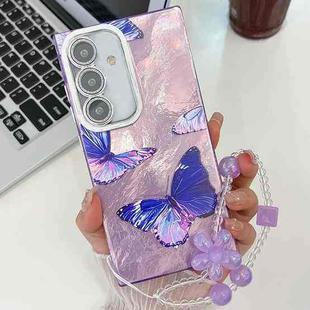 For Samsung Galaxy S25+ 5G Plating Texture Butterfly Wristband TPU Phone Case with Glitter Lens Film(Purple Butterflies HU4)