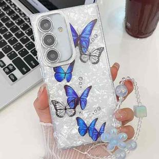 For Samsung Galaxy S24 FE 5G Plating Texture Butterfly Wristband TPU Phone Case with Glitter Lens Film(Blue Butterflies HU3)