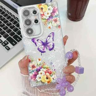 For Samsung Galaxy S24 Ultra 5G Plating Texture Butterfly Wristband TPU Phone Case with Glitter Lens Film(Flowers Butterflies HU1)