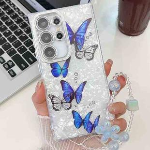 For Samsung Galaxy S24 Ultra 5G Plating Texture Butterfly Wristband TPU Phone Case with Glitter Lens Film(Blue Butterflies HU3)