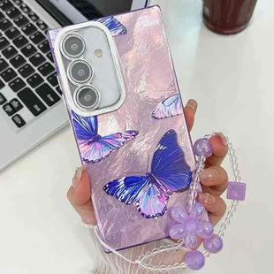 For Samsung Galaxy S24+ 5G Plating Texture Butterfly Wristband TPU Phone Case with Glitter Lens Film(Purple Butterflies HU4)