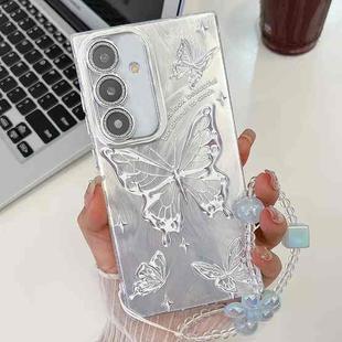 For Samsung Galaxy S24+ 5G Plating Texture Butterfly Wristband TPU Phone Case with Glitter Lens Film(Silver Butterflies HU6)