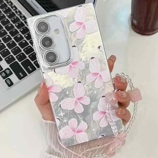 For Samsung Galaxy S24 5G Plating Texture Butterfly Wristband TPU Phone Case with Glitter Lens Film(Pink Butterflies HU5)