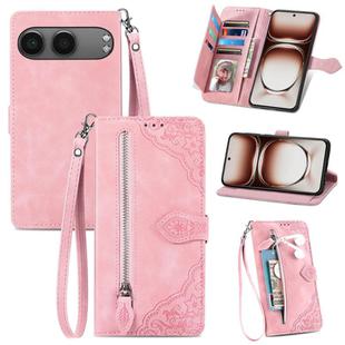 For OnePlus Nord 4 Embossed Flower Zipper Leather Phone Case(Pink)