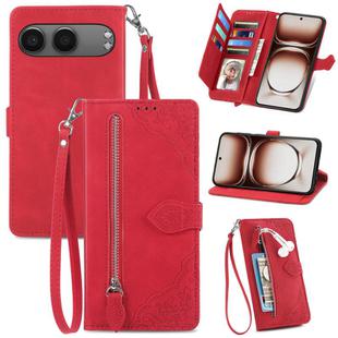 For OnePlus Nord 4 Embossed Flower Zipper Leather Phone Case(Red)