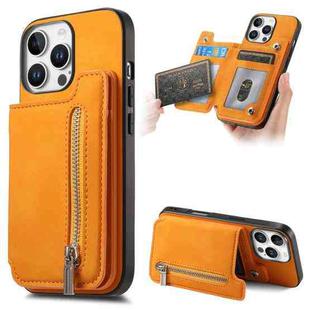 For iPhone 15 Pro max Retro MagSafe Zipper Wallet Card Bag Back Phone Case(Yellow)