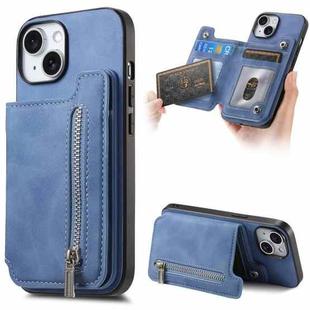 For iPhone 14 Retro MagSafe Zipper Wallet Card Bag Back Phone Case(Blue)