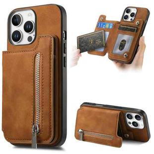 For iPhone 13 Pro Max Retro MagSafe Zipper Wallet Card Bag Back Phone Case(Brown)