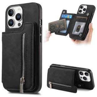 For iPhone 13 Pro Max Retro MagSafe Zipper Wallet Card Bag Back Phone Case(Black)