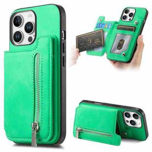 For iPhone 13 Pro Retro MagSafe Zipper Wallet Card Bag Back Phone Case(Green)