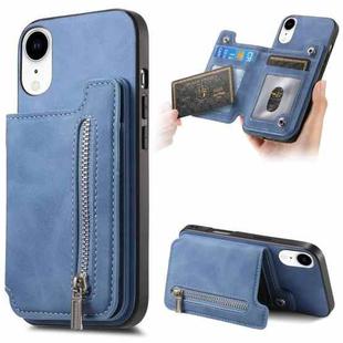 For iPhone XR Retro MagSafe Zipper Wallet Card Bag Back Phone Case(Blue)