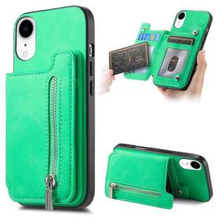 For iPhone XR Retro MagSafe Zipper Wallet Card Bag Back Phone Case(Green)