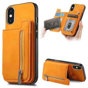 For iPhone XS Max Retro MagSafe Zipper Wallet Card Bag Back Phone Case(Yellow)