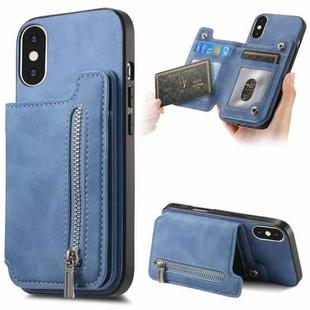 For iPhone XS Max Retro MagSafe Zipper Wallet Card Bag Back Phone Case(Blue)