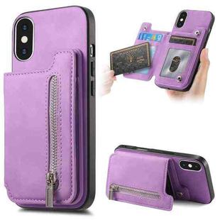 For iPhone XS Max Retro MagSafe Zipper Wallet Card Bag Back Phone Case(Purple)