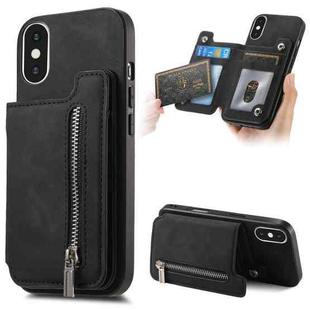 For iPhone XS Max Retro MagSafe Zipper Wallet Card Bag Back Phone Case(Black)