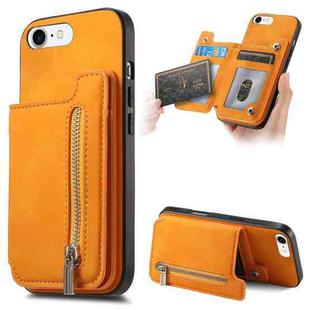 For iPhone 7 / 8 / SE 2022 Retro MagSafe Zipper Wallet Card Bag Back Phone Case(Yellow)
